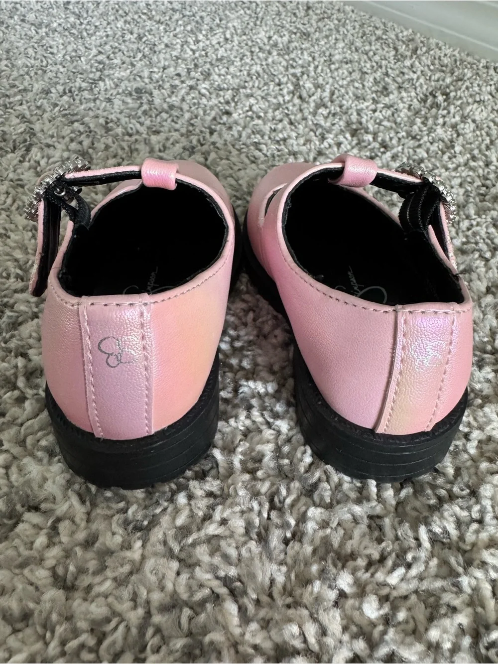 Girls Pink T-Strap Mary Jane Shoes with Rhinestone Buckle